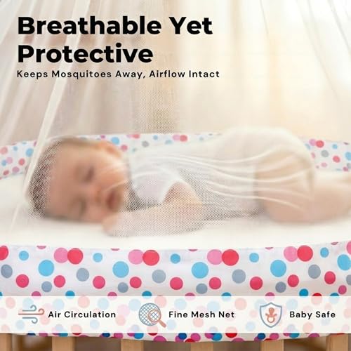 Image of VParents Sleeping Essentials Set with Mosquito Net, Spring & Window Stand (Pink) | Polka Dots