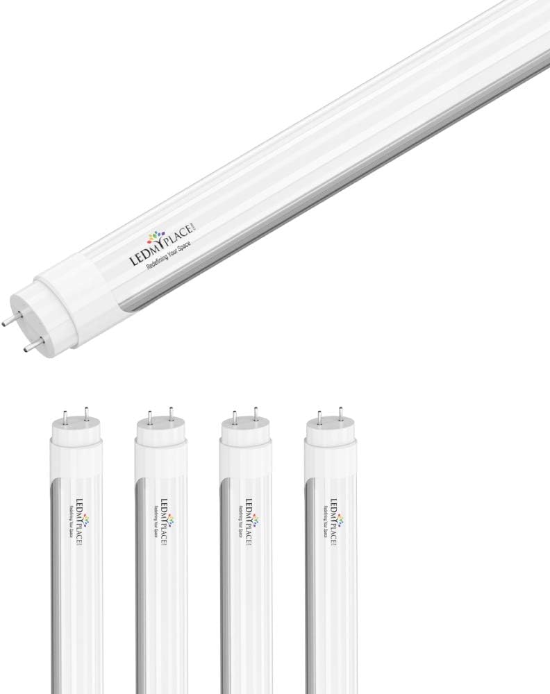 LEDMyplace 18W 4ft T8 LED Tube with G13 Base, 2520 Lumens, 4000K, Cool White, Frosted Lens, Single Ended Power Ballast Bypass for Warehouse, Factory, Highway Toll Station, Gas Station, Pack of 4