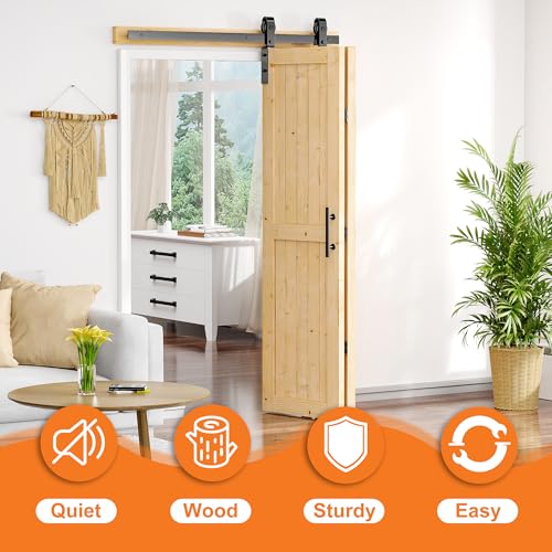 SKYSEN Bifold Sliding Door 4.3FT/132CM Folding Barn Hardware Kit With Double 61CM Interior Wooden Panel, Closet Rail Roller Black Track Kit - Image 2