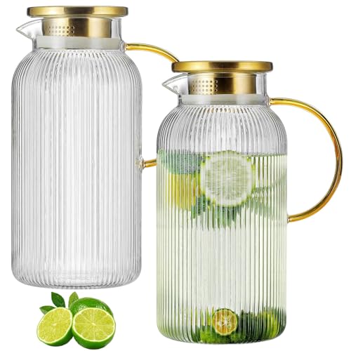 Buaic 2 PACK Glass Pitcher with Lid, 68 oz/ 2