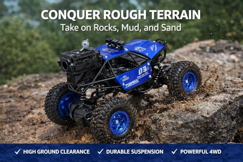 Image of Braintastic Rock Climbing RC Cart Off-Road Rock Crawler Truck Vehicle 2.4ghz 2wd 1: 20 Radio Remote Control Car Toys for Kids 5+ Years (Blue)