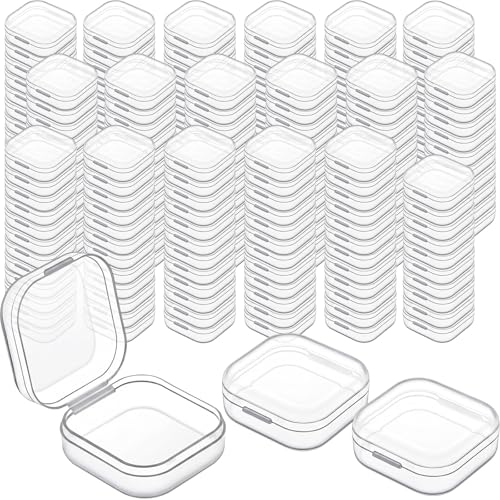 Image of SATINIOR 200 Pcs Clear Plastic Beads Storage Containers Box Small Clear Boxes with Hinged Lid Plastic Arts Case Mini Square Crafts Storage Organizers for Small Items (1.37 x 1.37 x 0.7inch)