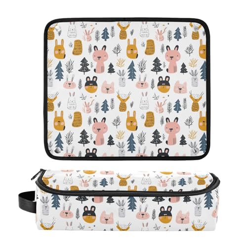 Bolsa organizadora portátil para herramientas de cabello Doodle Animals Marble con tapete resistente al calor para planchas, rizadores y accesorios para cuidado capilar miniatura 3
