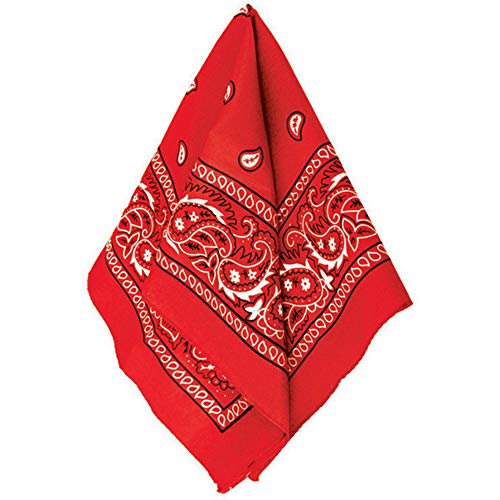 Multi-Purpose Bandana Western Cowboy Costume Party Headwear, Red, Fabric, 20" x 20".