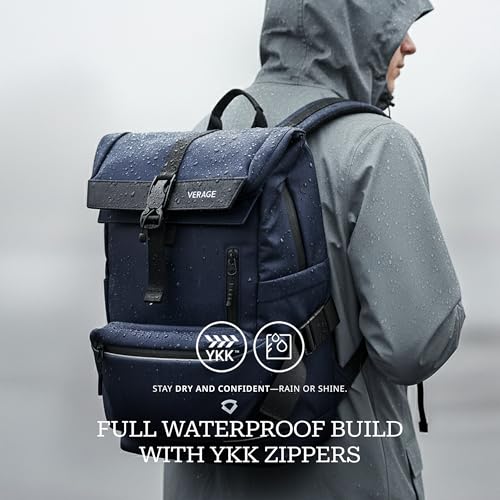 Image of Verage Roll Top Laptop Backpack Waterproof PU Lather Travel Backpack Expandable Work Carry On Backpack for Men Women