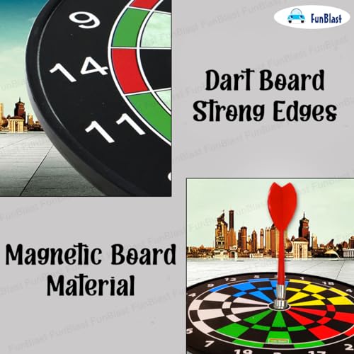 FunBlast Round Magnetic Dartboard Board Game Set, Magnet Dart Board Game For Kids And Adults, Target Shooting Game, Indoor And Outdoor Magnetic Score Dartboard Kit With 6 Darts (34 Cm), Multicolor