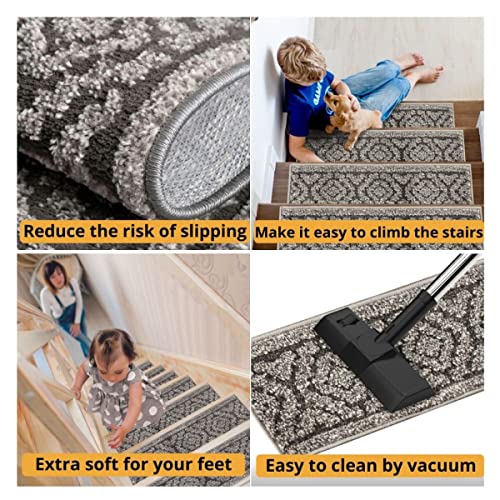 The Sofia Rugs Stair Treads For Wooden Steps - 28In X 9In Washable Carpet Stair Treads For Staircase Steps - Dark Gray Farmhouse Stair Treads Carpet With Rubber Backing, 15 Pcs #TOP4
