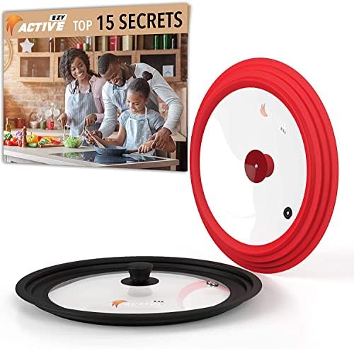 Universal Lid for Pots and Pans, Silicone Lids for Pots and Pans, Pan Lids, [Pack of 2], Frying Pan Cover- Replacement Lids Fits 7-12 inch, Black & Red