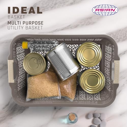 Image of ASIAN Plastowares IDEAL BASKET SR (NESTED) - Kitchen Storage Organizer Basket Set for Cabinet, Fridge, Pantry, Dining Table | Multipurpose Plastic Organizer for Home & Office- COFFEE BROWN