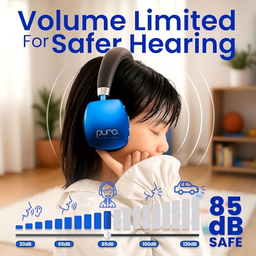 Puro Sound Labs PuroQuiet Plus Volume Limited On-Ear Active Noise Cancelling Bluetooth Headphones– Lightweight Headphones for Kids with Built-in Microphone–Safer Sound Studio-Grade Quality (Blue)
