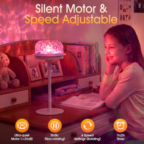 Image of Neoglint Waterproof Shower Lamp, RGB Water Ripple Projector Light | IP65 Waterproof Ocean Wave Bathroom Lamp, 4000mAh Battery, 16 Colors and 3 Warm Whites, Quiet Rotation Timer