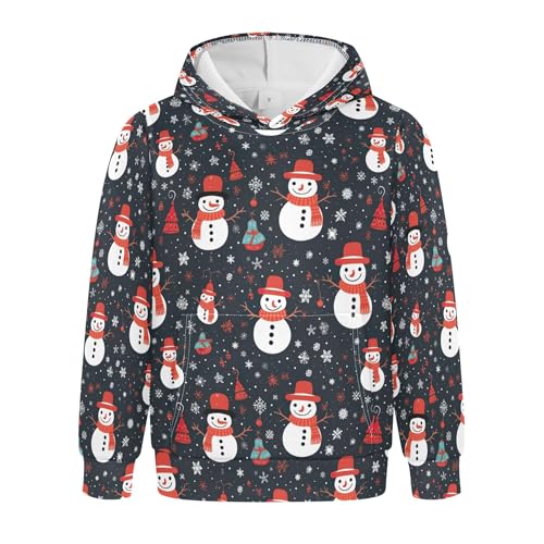 Kids Hoodies Sweaters Christmas Xmas Snowman Hooded Sweatshirts with Big Pockets for Boys Girls B0400337