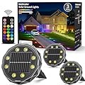 Solar Ground Lights with Remote Control 50ft,IP67 Waterproof Solar Garden 15 Multi Color Lights,RGBYW Solar Powered Outdoor Landscape Lighting for Pathway,Yard,Deck,Lawn,Patio,Walkway,Poolside,3 Pack