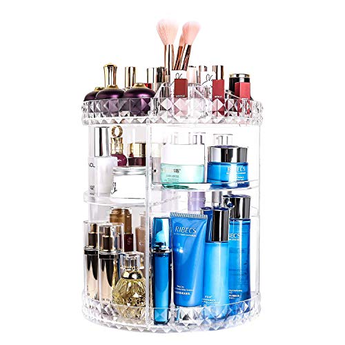 360 Lazy Susan Makeup Organizer, Rotating Bathroom Shelves Countertop Carousel Organizer Cosmetic Storage, Crystal Clear