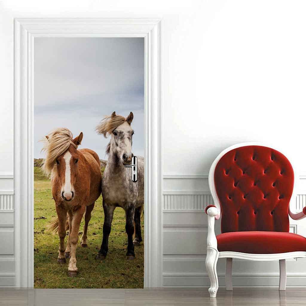 Adesivo Murale 3D White Horse – Poster Autoadesivo Per Porta, 77x200cm, Removibile E Impermeabile, Per Camera Da Letto E Soggiorno