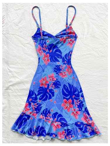 Image of Floerns Women's Summer Tropical Twist Front Ruched Ruffle Hem Bodycon Cami Dress