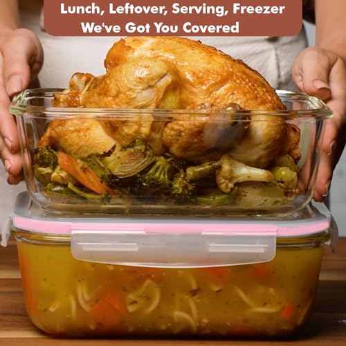 Image of Razab 4 PC 1860ml / 63 Oz / 8 Cups Large Glass Food Storage Containers with Lids - Glass Meal Prep Containers for Roasting & Storing Leftover, Lunch Container with Lids, Microwave & Oven Safe