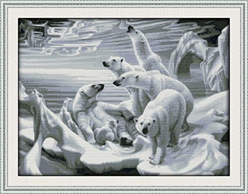 Joy Sunday Cross Stitch Kits 14CT Counted Polar Bear Homeland 25.2"x19.7" or 64cmx50cm Easy Patterns Embroidery for Girls Crafts DMC Cross-Stitch Supplies Needlework Animal Series