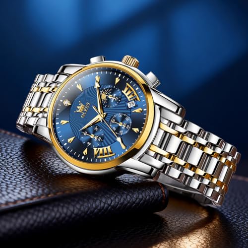 Image of OLEVS Watch for Men Classic Business Dress Analog Quartz Stainless Steel Waterproof Luminous Date Diamond Men Silver Watch
