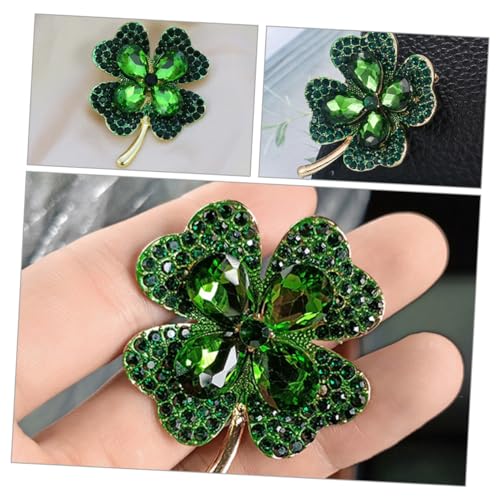 Broche de corsage trèfle rétro en émail vert et métal - 6