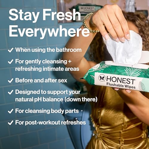 Image of The Honest Company Hypoallergenic Flushable Wipes for Sensitive Skin, Tropical Leaves, 42 Count