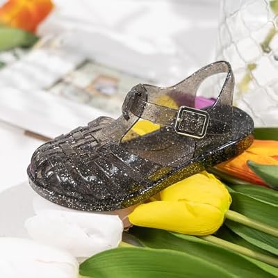 KIDSUN Toddler Girls Jelly Sandals Closed Toe Water Beach Summer Shoes Soft Rubber Sole Mary Jane Dress Shoes Princess Flat