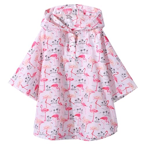 QIKADO Cape Poncho Pluie Enfant, Cape Imperméable Bébé Chauves Souris àCapuchon avec Jugulaire Flamant Rouge/S