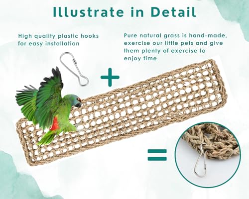 Image of DS. DISTINCTIVE STYLE Bird Seagrass Mat Natural Grass Woven Net Hammock Bird Cage Accessories Bird Bridge for Pigeon Macaw Cockatiel Conure Budgie Cockatoo Rat Bearded Dragon