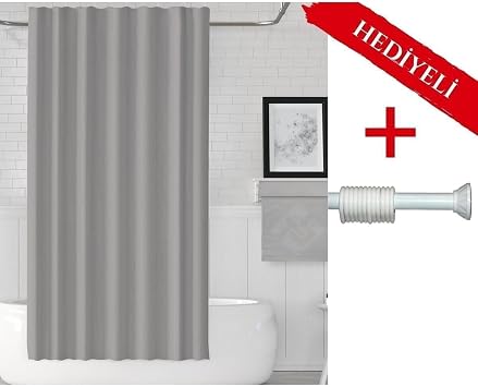 Tropik Home Gri Banyo Perdesi Ask  Hediyeli 180x200cm Tek Kanat Du  Perdesi, Renkli Banyo Du  Perdesi