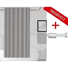 Tropik Home Gri Banyo Perdesi Ask  Hediyeli 180x200cm Tek Kanat Du  Perdesi, Renkli Banyo Du  Perdesi