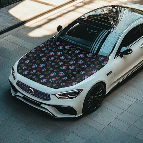 Image of Black Paw Prints Car Hood Cover Stretch Polyester Car Hood Protector Washable Automotive Accessories Suitable Most Automotive Pickup Sedans Trucks SUVs