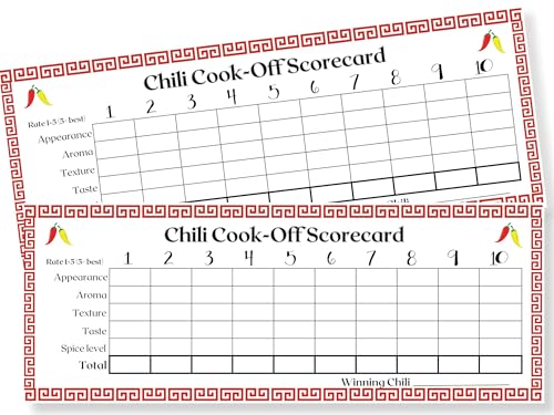 Chili Cook Off Competition Scorecard - Chili Judging Ballots for Your Chili Cook-off - 25x voting cards - USA Made and Designed - Original Creator