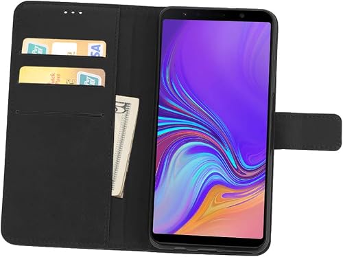 Simpeak Coque Compatible pour Samsung Galaxy A7 2018, Housse en Cuir Premium Flip Case Etui Coque Compatible pour Samsung A7 2018 - Noir - 6
