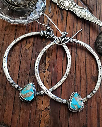 Handmade Western National Style Vintage Turquoise Circle Earrings4