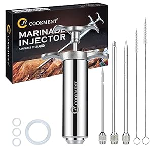 JY COOKMENT Meat Injector Syringe – Flavor Injector with 3 Stainless Steel Professional Needles;2pcs Cleaning Brush for BBQ Grill Smoker 2-oz Large Capacity Barrel