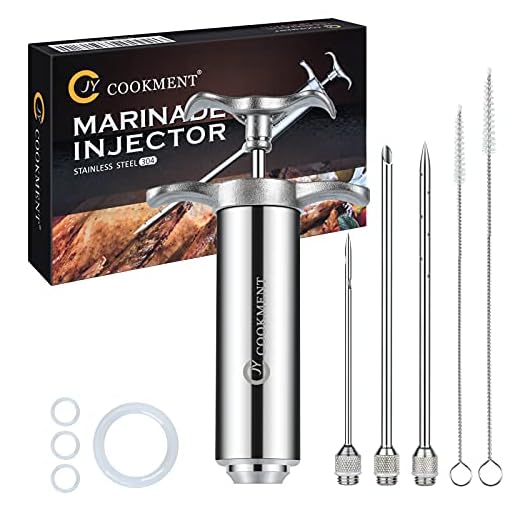 JY COOKMENT Meat Injector Syringe - Flavor Injector with 3 Stainless Steel Professional Needles;2pcs Cleaning Brush for BBQ Grill Smoker 2-oz Large Capacity Barrel