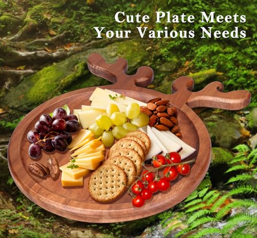 Acacia Wood Christmas Kitchen Decor Platters Dinner Plate Wooden Cheese Charcuterie Board Xmas Snack Cookies Trays Salad Charger Plates for Christmas Holiday Serving Dish Round Festive Dessert Platter by Renawe - Image 4