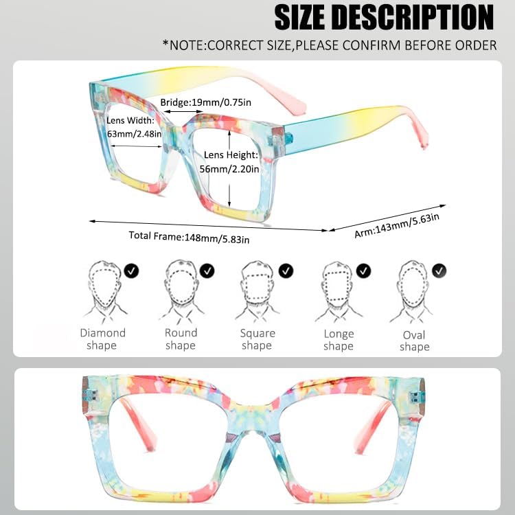 bullabulling Oprah Style Square Reading Glasses Blue Light Blocking for Women Men Ladies Summer Readers - Image 6