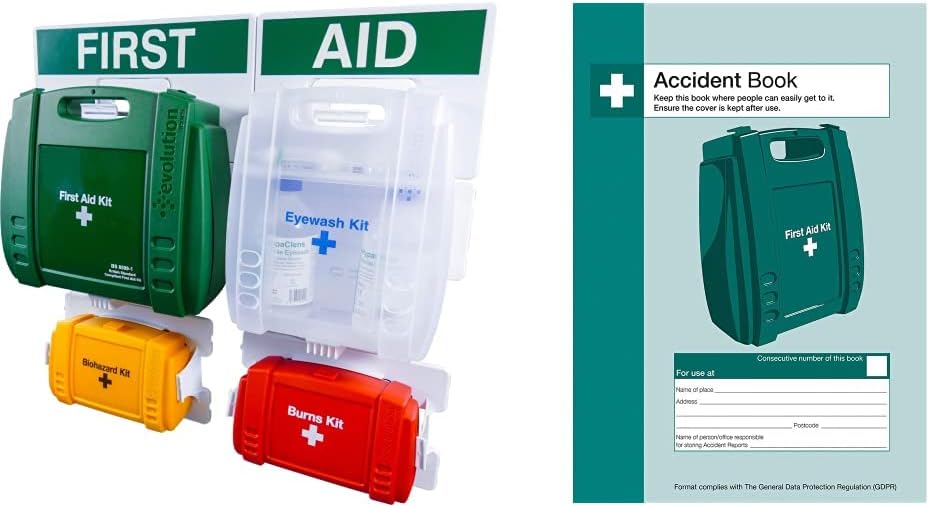 Safety First Aid Evolution Complete First Aid Point BS 8599 Compliant, Large Fully Stocked & Accident Book A4