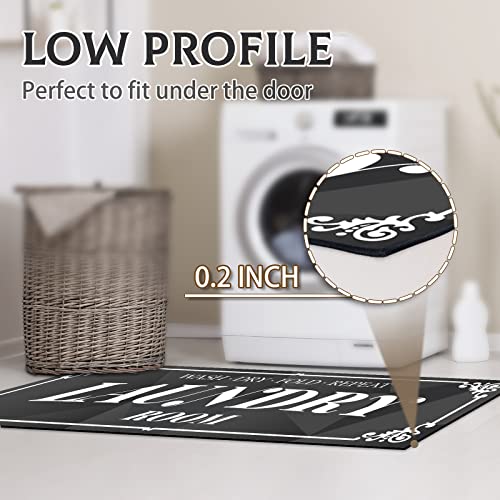 Dovfa Laundry Room Rug Runner: Black Runner Rug 17 * 48 In Laundry Rug Non Slip Washable Laundry Mat - Laundry Room Mat Runner Rugs For Kitchen Floor Laundry Room Bathroom Hallway Entryway Area Rugs #TOP4