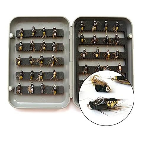 ANCLLO 40 unids mosca pesca mosca mosca señuelos pesca con mosca caja impermeable para pesca trucha estilo A Cover