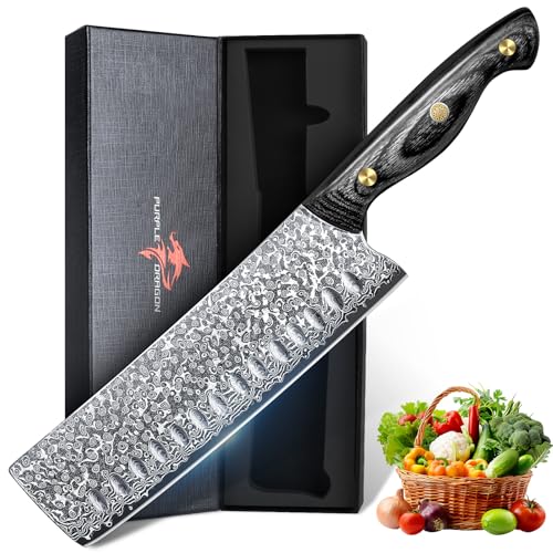 Purple Dragon Damaskus Nakiri Messer 7 Zoll, Messer mit scharfem Rand und Holzgriff Hand geschmiedete Kochmesser für den Hausgebrauch, Fleisch...