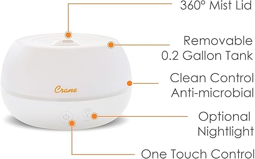 Miniatura 4 de Crane Humidificador ultrasónico portátil de viaje y difusor de aroma, niebla fría de 0.2 galones, no requiere filtro, bandeja de aceite esencial