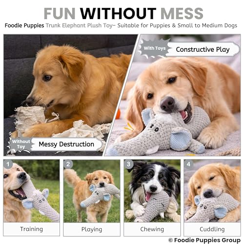 Image of Foodie Puppies Interactive Dog Squeaky Plush Toy (Grey Elephant) | Cotton-Stuffed, Chew Toy for Teething, Cuddling, Playing & Training for Puppies and Small to Medium Dogs