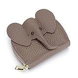ArtsEye Cute Elephant Genuine Leather Zipper Card Holder for Women (Grey)