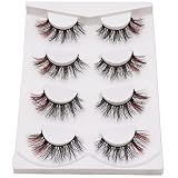 Losha Eyelashes Fluffy Faux Mink Lashes Dramatic Look Wispy Red Fake Eyelashes 4 Pairs Pack| TM-Red