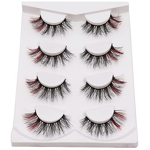 Losha Eyelashes Fluffy Faux Mink Lashes Dramatic Look Wispy Red Fake Eyelashes 4 Pairs Pack| Tm-Red #TOP12