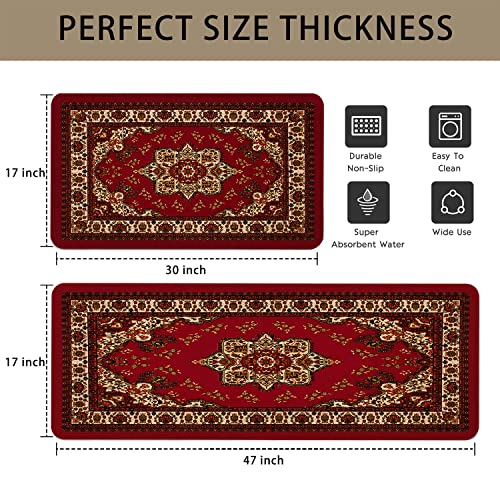 Mloabuc Boho Kitchen Rug Sets 2 Piece With Runner Farmhouse Rubber Kitchen Mats For Floor Non Slip Washable Thin Kitchen Area Rug Floor Mat Waterproof Hallway Laundry Room Runner Rug #TOP2