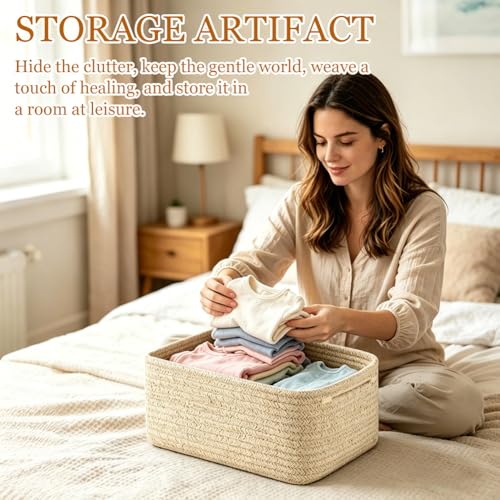 Panier de rangement bébé en coton pliable lin pour jouet et bain - 7