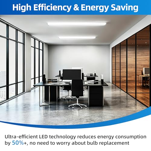 Image of 4FT 5'' W LED Wraparound Light , 40W 4400LM 5000K, 110LM /W High Efficiency | Flush Mount Ceiling Light, No Glare, Energy Saving Shop Light for Garage Office Kitchen Laundry Roon, 100-277V, ETL, 4 Pack